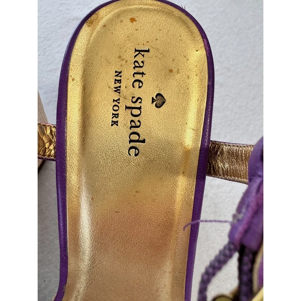 Kate Spade Womens Purple Gold Sandals 8.5 Wedge Espadrille Platform Sandals